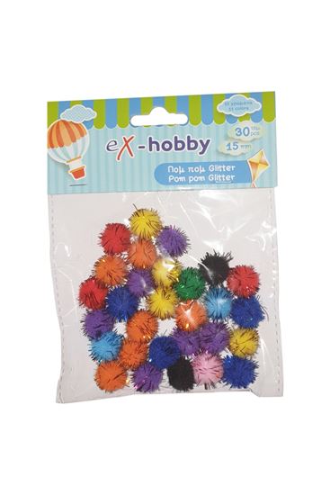 Εικόνα από ΣΦΟΥΓΓΑΡΑΚΙ EX-HOBBY POM-POM GLITTER 1.5cm 30τεμ. 402410