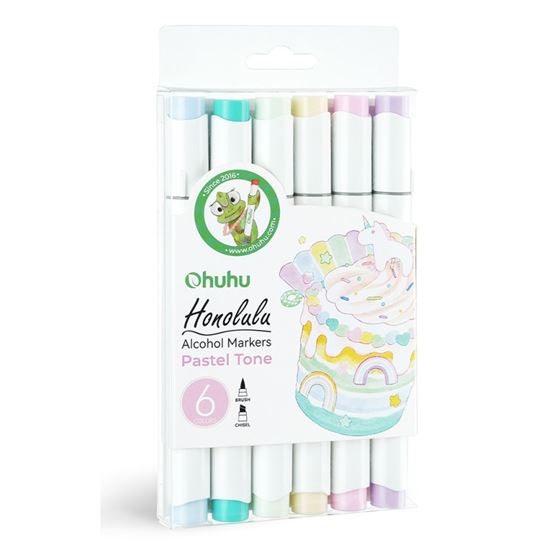 Εικόνα από ΜΑΡΚΑΔΟΡΟΙ OHUHU MARKER HONOLULU ΜΕ ΔΙΠΛΗ ΜΥΤΗ ΤΕΤΡΑΓΩΝΗ ΠΙΝΕΛΟΥ (BRUSH CHISEL) ΣΕΤ 6 ΠΑΣΤΕΛ ΧΡΩΜΑΤΑ