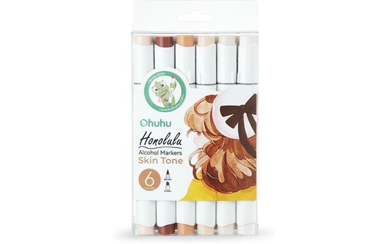 Εικόνα από ΜΑΡΚΑΔΟΡΟΙ OHUHU MARKER HONOLULU ΜΕ ΔΙΠΛΗ ΜΥΤΗ ΤΕΤΡΑΓΩΝΗ ΠΙΝΕΛΟΥ (BRUSH CHISEL) ΣΕΤ 6  SKIN COLOURS
