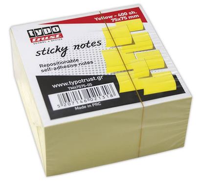 Εικόνα της ΑΥΤΟΚΟΛΛΗΤΑ ΧΑΡΤΑΚΙΑ ΣΗΜΕΙΩΣΕΩΝ TYPOTRAST ΣΕ ΚΥΒΟ 75Χ75 400Φ ΚΙΤΡΙΝΟ