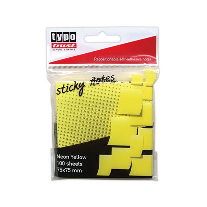 Εικόνα της ΑΥΤΟΚΟΛΛΗΤΑ ΧΑΡΤΑΚΙΑ ΣΗΜΕΙΩΣΕΩΝ TYPOTRAST 75Χ75 100Φ NEON ΚΙΤΡΙΝΟ